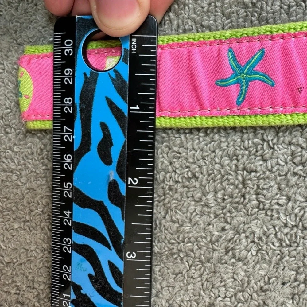 Douglas Paquette Pink Green Sea Shell Starfish D-Ring Canvas Belt Womens Medium